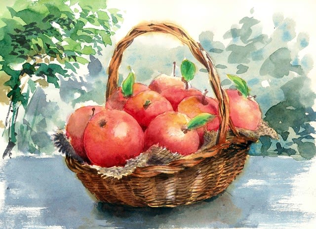 女性が喜ぶ♪ Cs 額付き(銀）油絵 uF6-051110 静物（果物 りんご