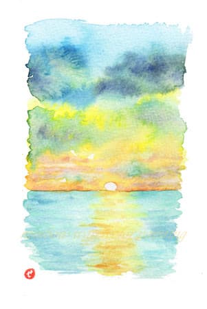 石垣島の夕焼け おさんぽスケッチ にじいろアトリエ 水彩 色鉛筆イラスト スケッチ