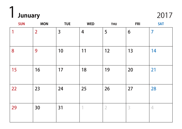 2017年1月カレンダー