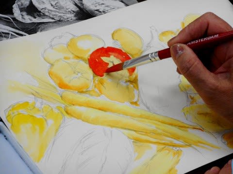日曜画材研究 水彩 アクリル絵具ミクストで描く おいしそうな野菜 Sakura Artsalon Osaka
