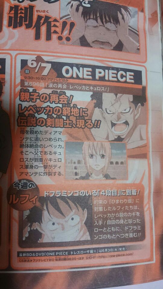 One Piece 第696話 涙の再会 レベッカとキュロス 蝶の迷宮 再装填奇譚