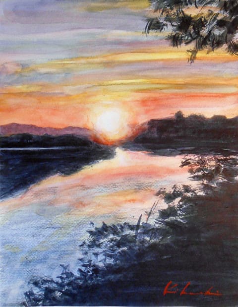 多摩川の夕日