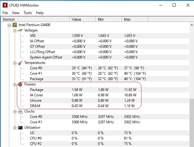 CPUID HWMonitor を使ってCPUの消費電力を比較してみました。 - 私のPC自作部屋