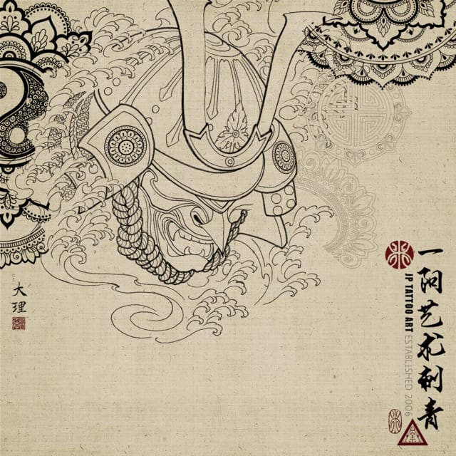 Samurai and Chinese Mandala - Black and Grey Tattoo - Joey Pang - JP Tattoo Art - Hong Kong