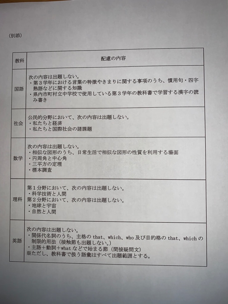 令和3年度埼玉県公立高校入試 出題範囲について 学研 礼羽教室