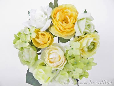 バラとラナンキュラスの小さなリース（イエロー）【アーティフィシャルフラワー（高級造花）アレンジ】