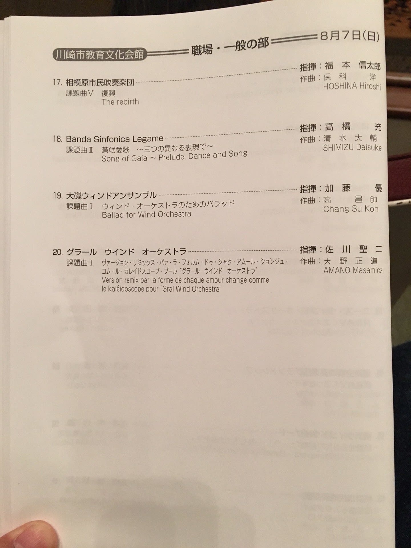 第６５回神奈川県吹奏楽コンクール 大学の部 職場 一般の部 第２２回東関東吹奏楽コンクール予選 浦和河童便り