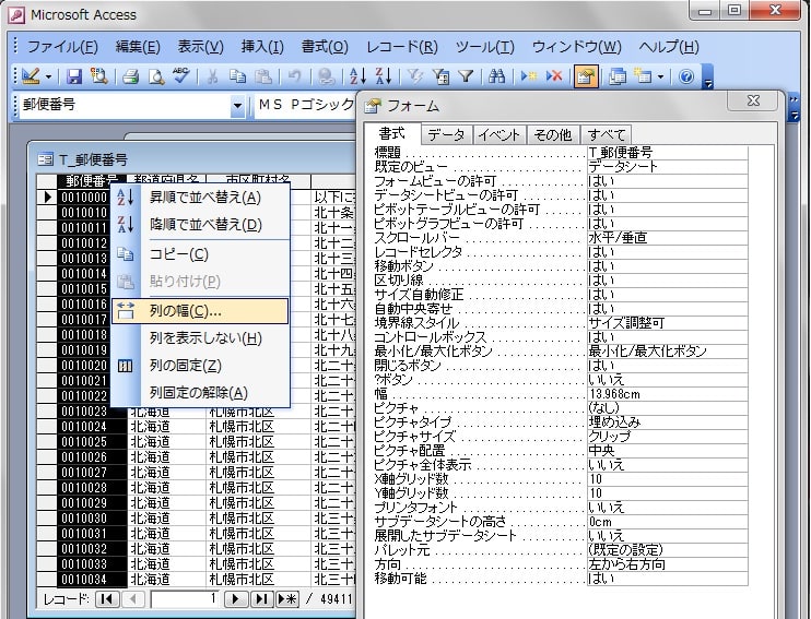 フォームのデータシート表示で列幅を調整する方法 開発頭 Kenken