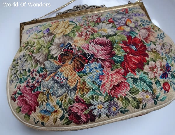 OFF 英国ヴィンテージ 菫の花束手刺繍 ニードルポイント プチポワン