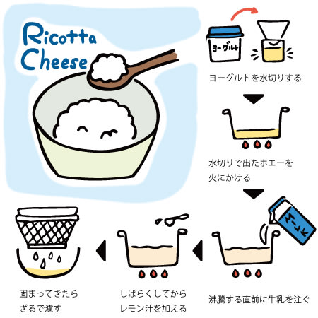 レシピイラスト リコッタチーズの作り方 ラクガキキャビン