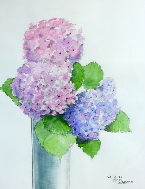 紫陽花 ヨシコ カズとヨシコの水彩画 お絵描きブログ