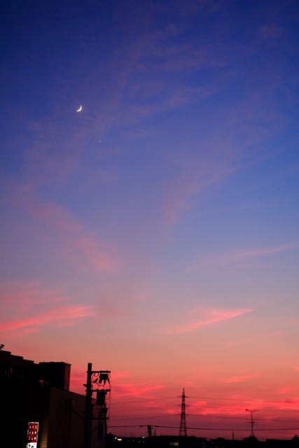夕焼け空の三日月と金星 写真師の 新カメラ日記
