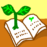 図鑑から植物の芽が出ているイラスト