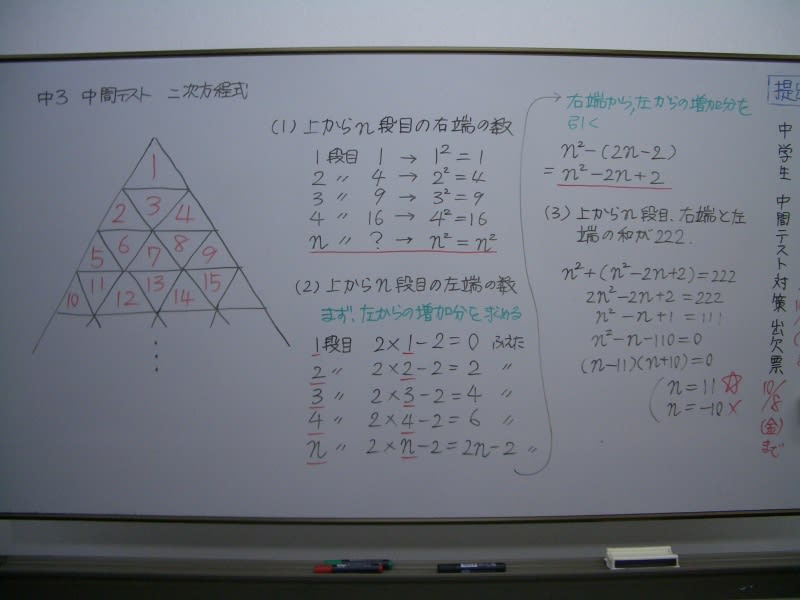 中3数学 中間テスト ピラミッドの規則性 ブログ アビット