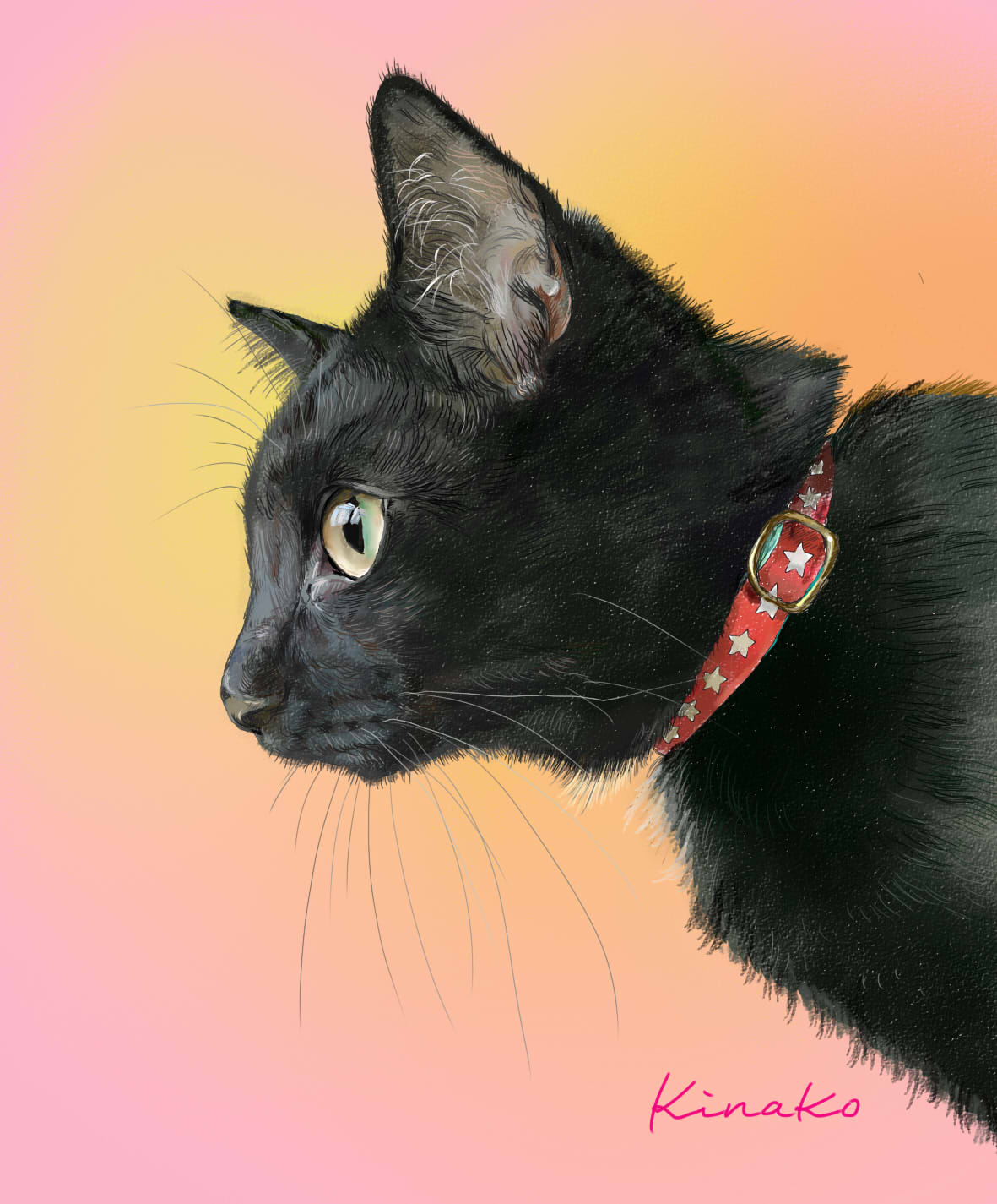 黒猫のレオ君 横顔で 猫絵日記