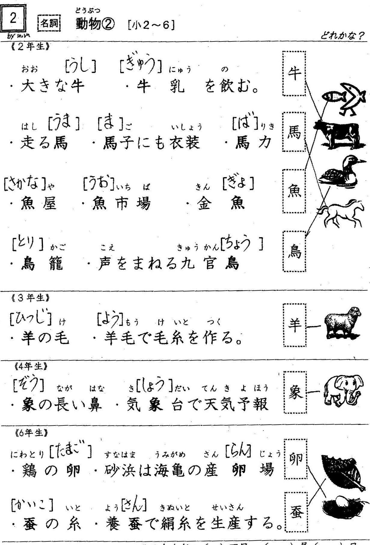小学校漢字の読み 3 名詞 植物 １ ２年配当漢字 難しい読みが２