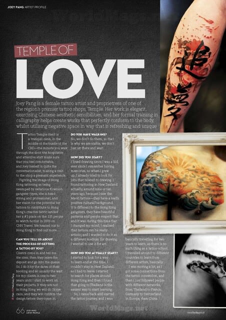 Skin Deep Tattoo Magazine Oct 2013.  Joey Pang interview P. 2  JP Tattoo Art