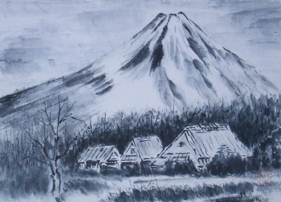 水墨画 富士山 作者不詳 ほそい 額41×53 5絵29×41奥行き1 9cm 水墨画 富士山 作者不詳 ほそい 額41×53 5絵29×41奥行き1 9cm
