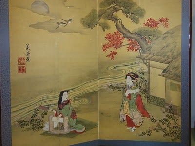☆直接引き取り限定☆屏風 日本画 風景画 詳細不明