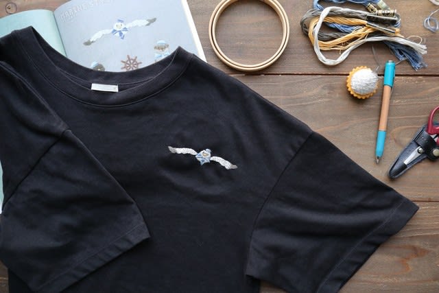 のびのび素材の黒tシャツに刺繍初挑戦 双子でほっこり刺繍の布物制作記 Chicchi