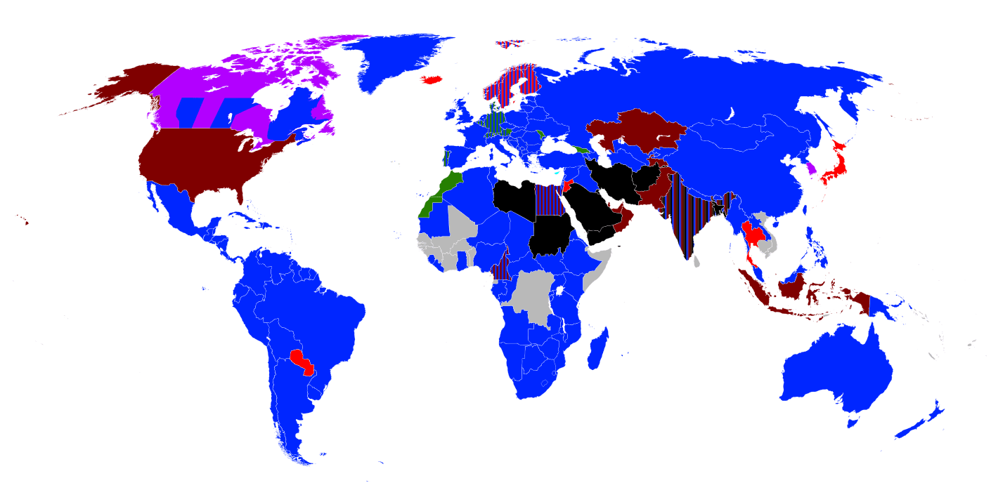 飲酒解禁年齢の世界地図