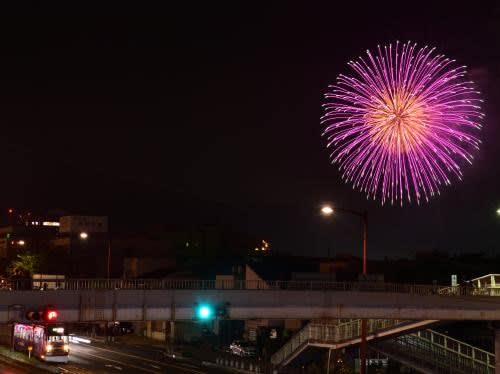 豊橋祇園祭打上花火大会 其の三 東海道の鉄道を眺めて 切り取って