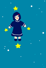 夜空に浮かぶ女の子と星々を描いたイラスト