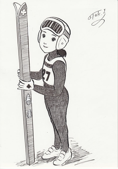 女子スキージャンプ イラスト Ski Jumping Girl Illustration スケッチ貯金箱