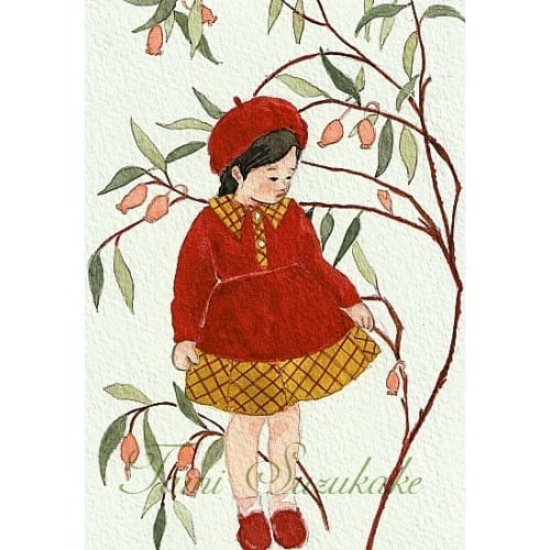 絵画販売 水彩画 原画 可愛い女の子 秋の花 アトリエ ｔａｍｉ 絵画販売と水彩のメイキング