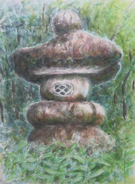楽描き水彩画「高さ６㍍、総重量４５㌧＝名古屋・東山植物園の巨大な石
