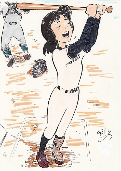 女子野球マンガイラスト11 打ち上げた キャッチャーフライ Baseball Girl Illustration 11 スケッチ貯金箱