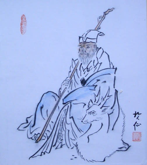 雅信」の印あり 福禄寿 寿老人 長 七福神 仙人 水墨画 狩野派 雅信」の印あり 福禄寿 寿老人 長 七福神 仙人 水墨画 狩野派