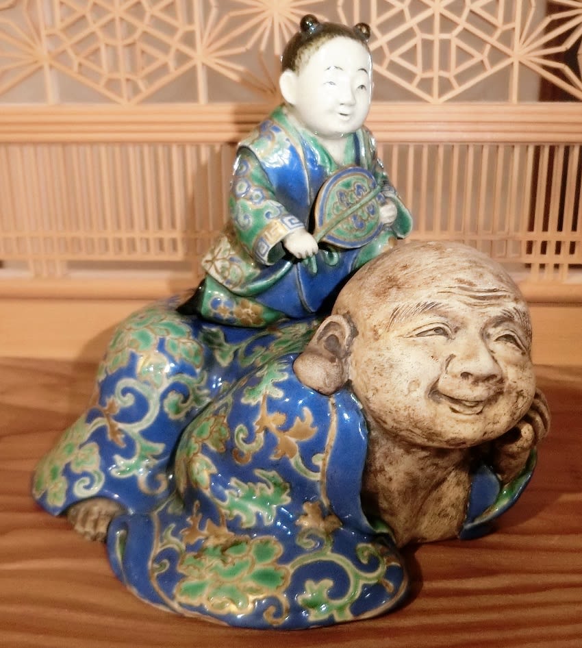 古清水焼(栗田焼) 色絵布袋唐子香炉 - 夜噺骨董談義