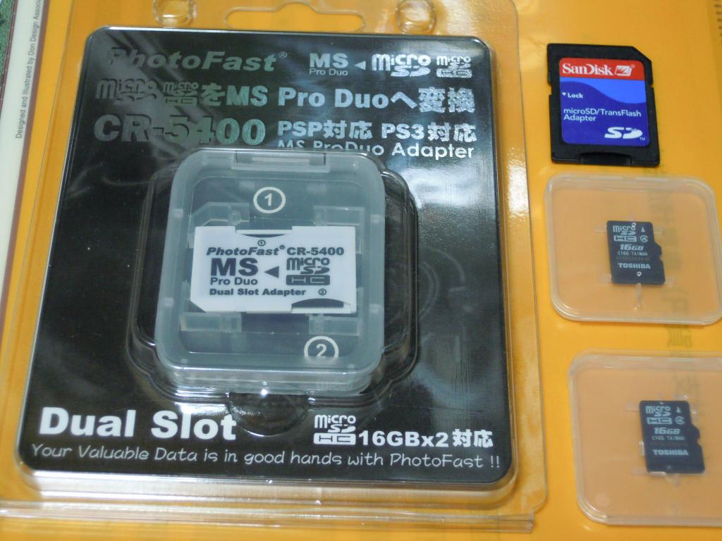 MS Pro Duo変換アダプタ(CR-5400)にmicroSD 16GB×2を挿して使ってみる - きたへふ(Cチーム)のブログ