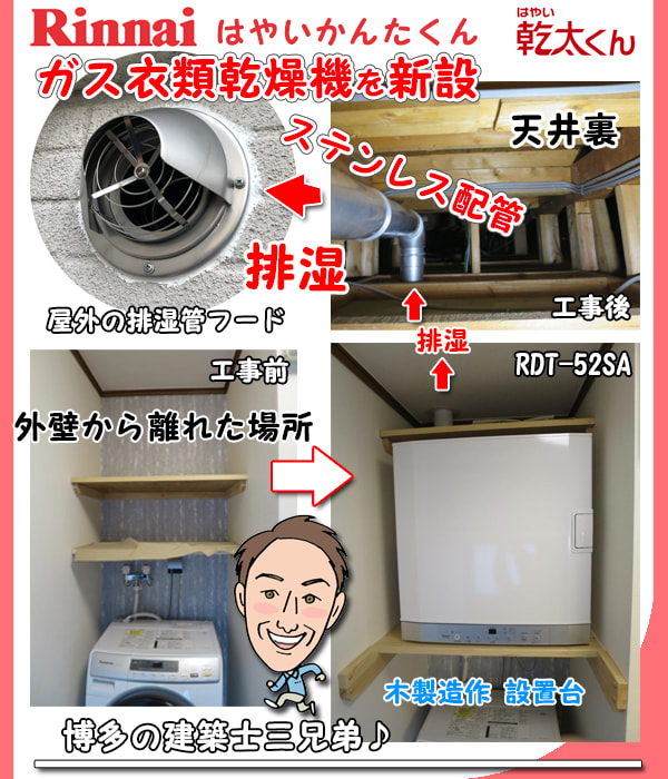 福岡 ガス衣類乾燥機「乾太くんを外壁から離れた場所に設置」ＲＤＴ 
