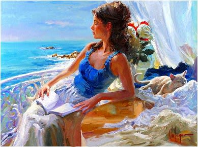 k23101206-A9手描き油絵　海を眺める少女　油彩画　美術　絵画　アート