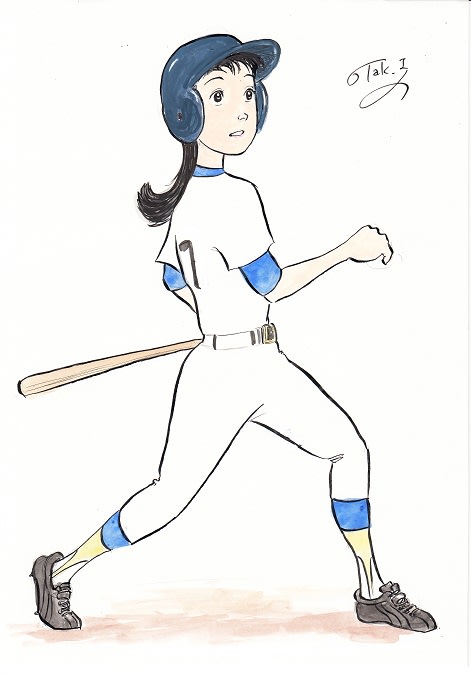 女子野球マンガイラスト12 あーファウルだ Baseball Girl Illustration 12 スケッチ貯金箱