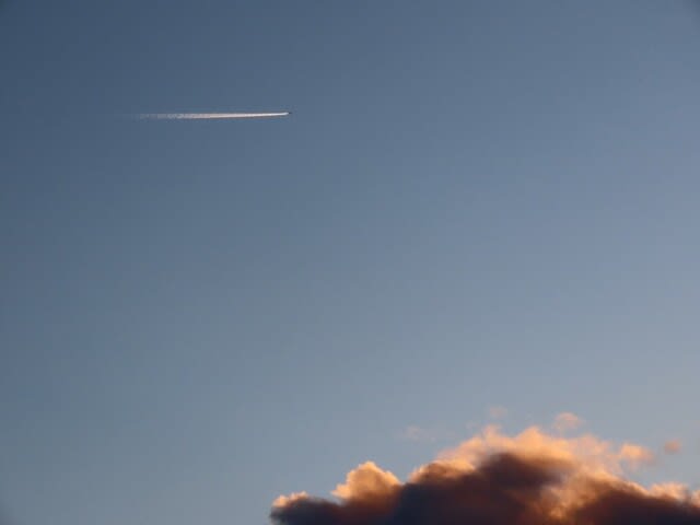 夕焼け雲と飛行機雲