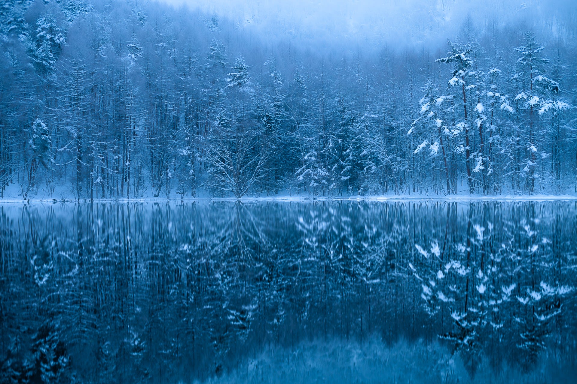 御射鹿池(雪景色)の写真