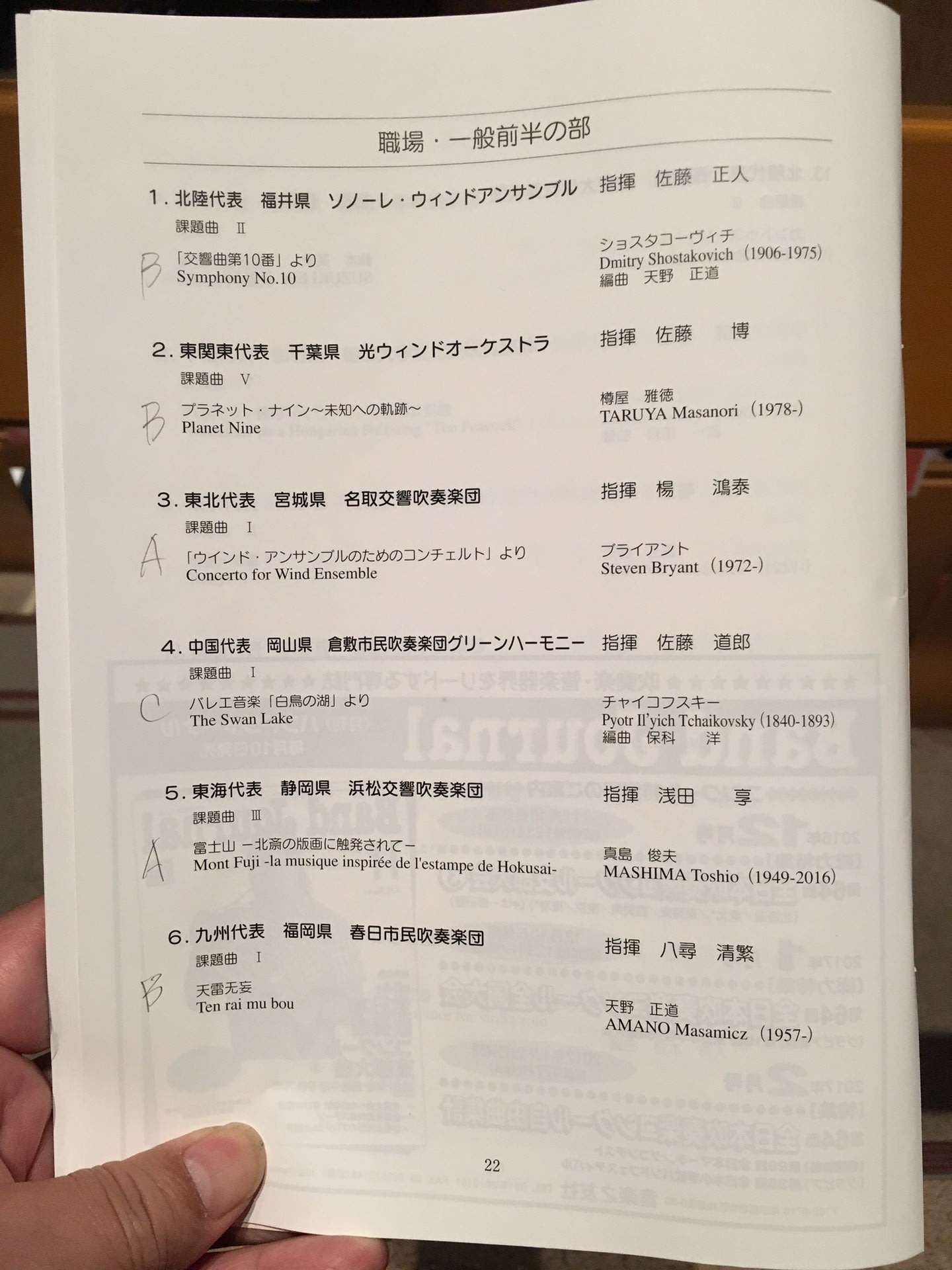 第６４回 全日本吹奏楽コンクール 職場 一般前半の部 浦和河童便り
