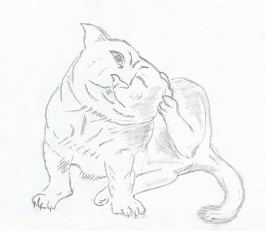 ４月１６日夕方の鉛筆画は 頭を掻く犬 爺チャンの落書帳