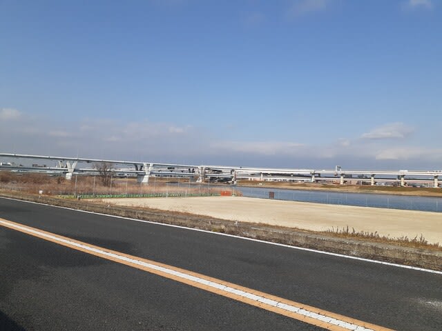 荒川土手 埼玉県景観】荒川土手と河川敷の風景（川口市） Stock Photo