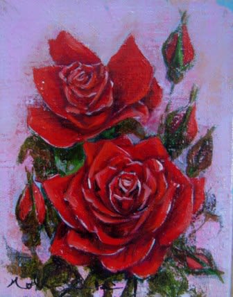 油絵 赤いバラ を描く - 油絵 花・馬・北海道を描く