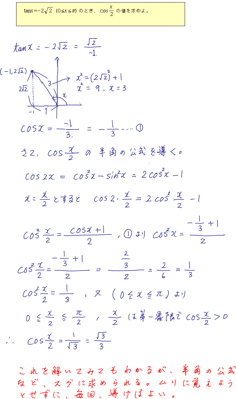 早速 簡単な問題で三角関数の半角の公式を使う問題を解いてみよう 中学数学 高校数学