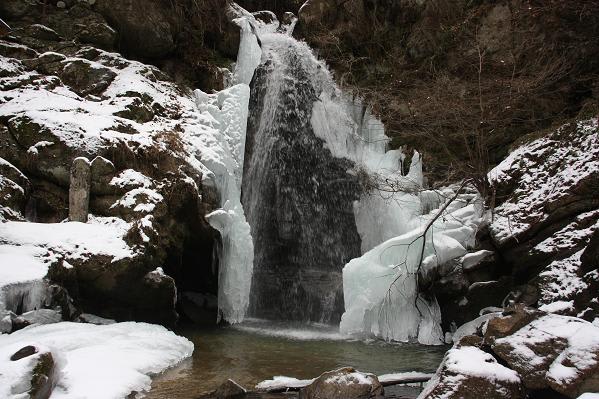 １２４５ 冬の豊丘村壬生沢川に凍る不動滝二本 田舎jの年輪ライフ