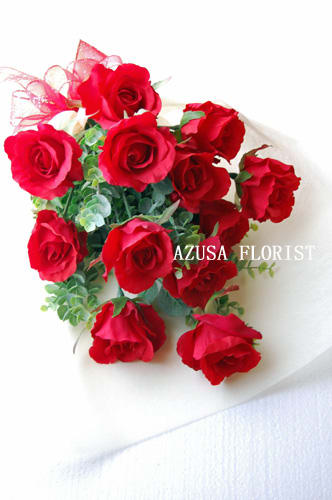赤いバラの花束 12本のダズンローズ アーティフィシャルフラワー プリザーブドフラワー Azusa Florist