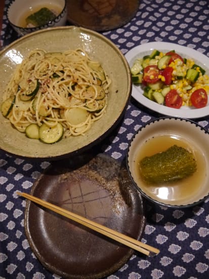 酒盗とズッキーニのパスタ Cahors日記2 酒盗とズッキーニのパスタ Cahors日記2