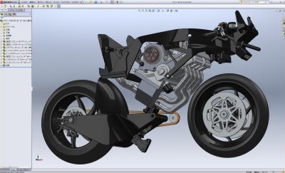 バイクモデリング フレームとエンジンを追加 流体機械設計による近未来に役立つエンジニアリング