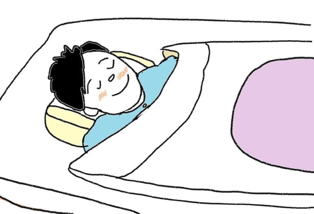 あるお父さんの一日 寝ます 眠ります スーザンの日本語教育 手描きイラスト