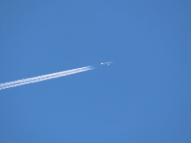 青空を飛ぶ飛行機　長野県　松本市